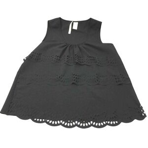 Women Tiered Eyelet Top Sz‎ Small Black Scalloped Edge Sleeveless Blouse Summer